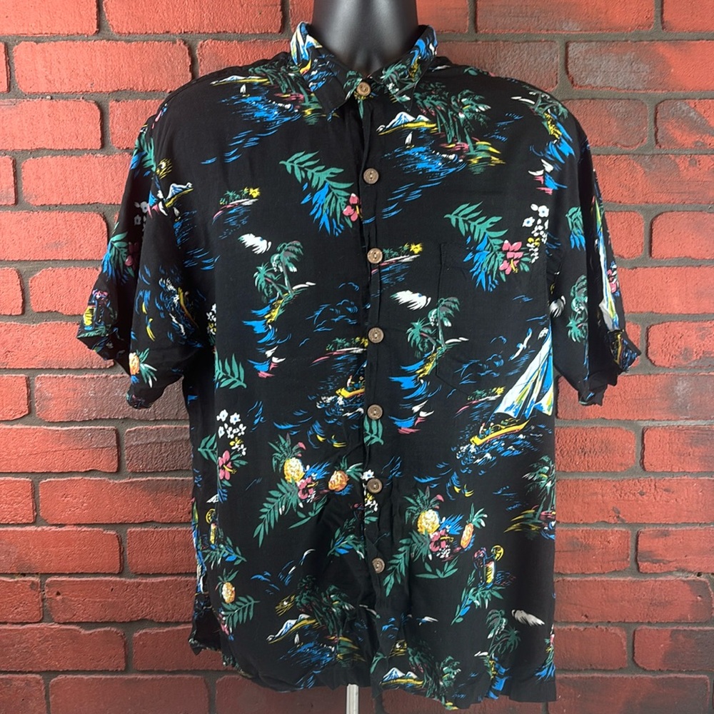 Pineapple Moon‎ Shirt Mens Large Tropical Button Down